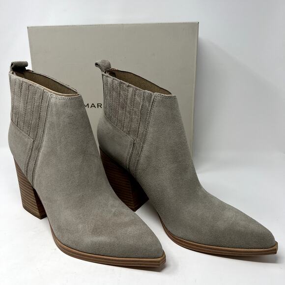 Marc Fisher LTD Orlanda Grey Suede Leather Block Heel Womens Bootie 10M New - Picture 2 of 11